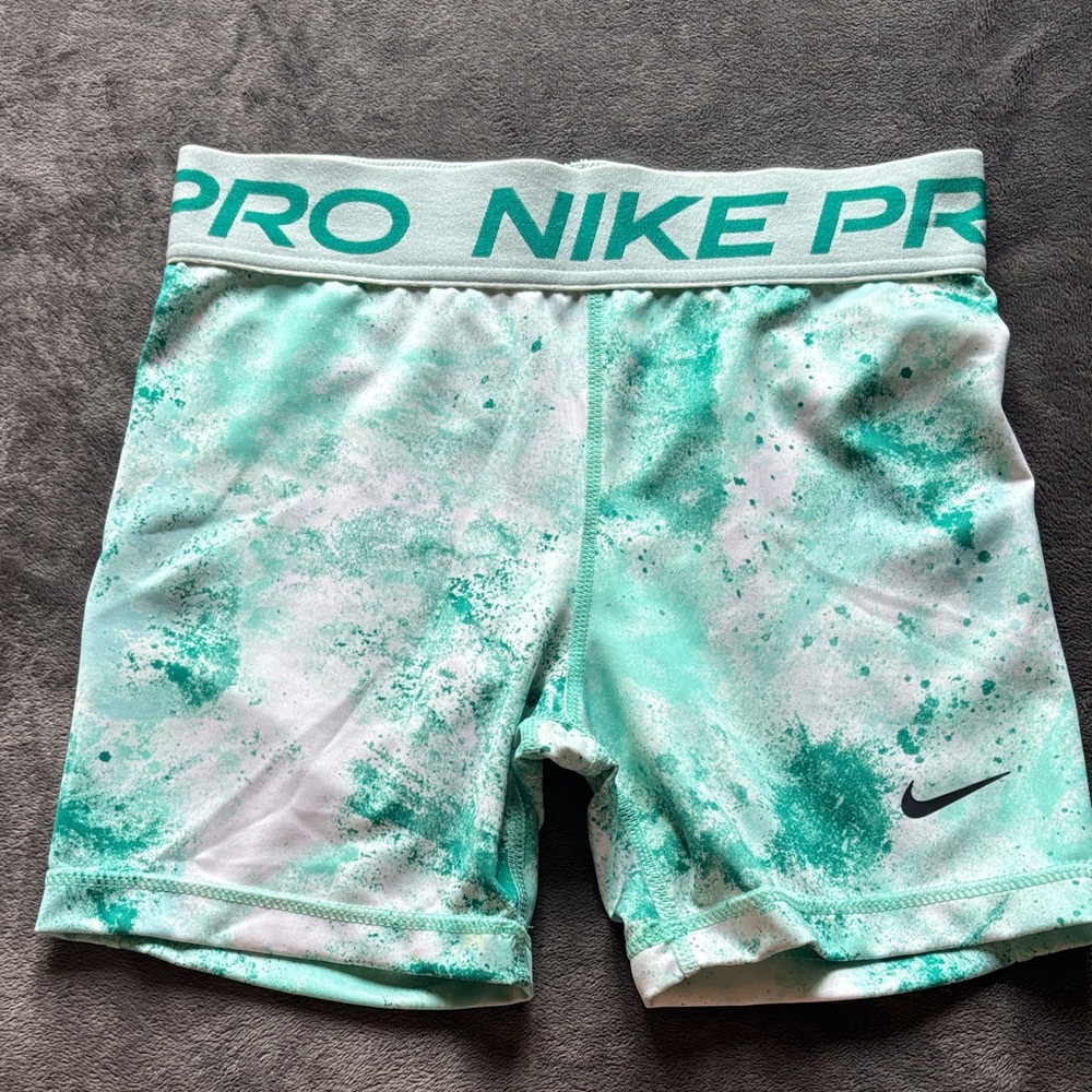 Nike Mint Green and White Tie-Dye Pro Compression Shorts